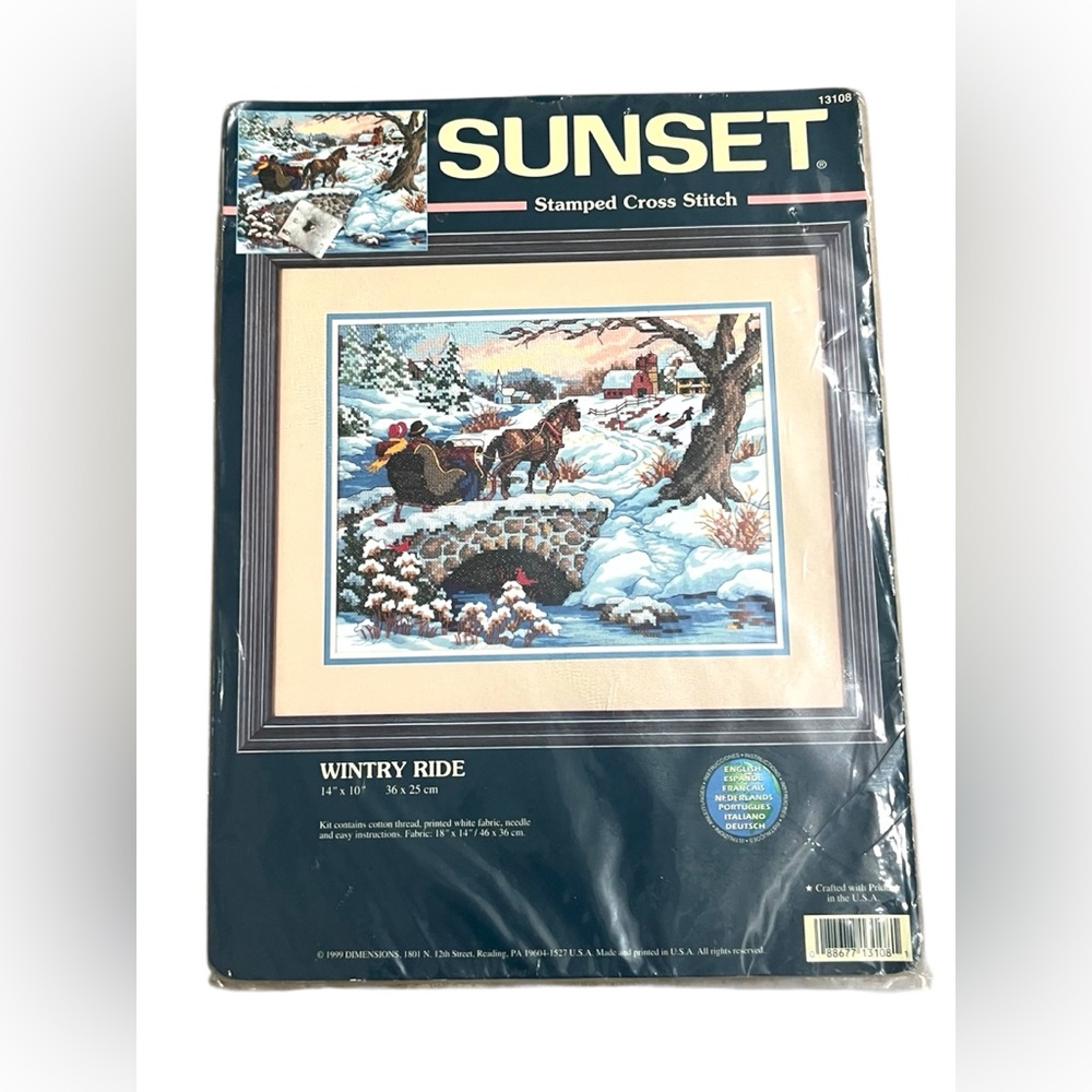 Sunset Wintry Ride 13108 Stamped Cross Stitch Kit 14x10 Vintage 1999 Sleigh